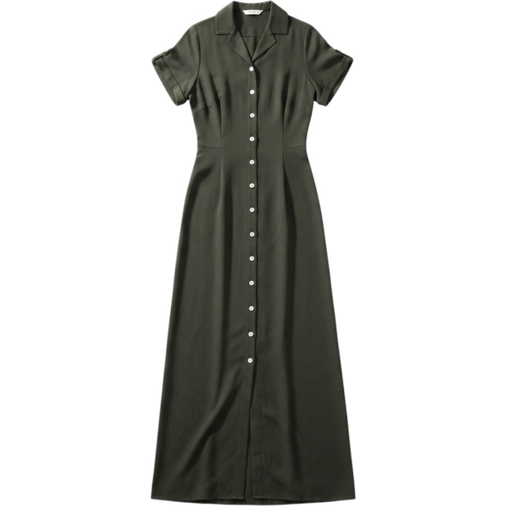 Lauren Ralph Lauren Olive Green 100% Silk Button Front Maxi Dress Size 10